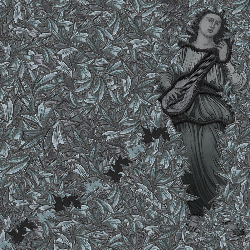 Fallen Angel navy luxury wallpaper close