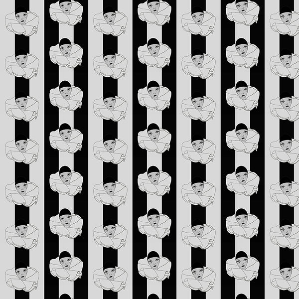 Pierot black white pierot doll 1980's wallpaper pattern