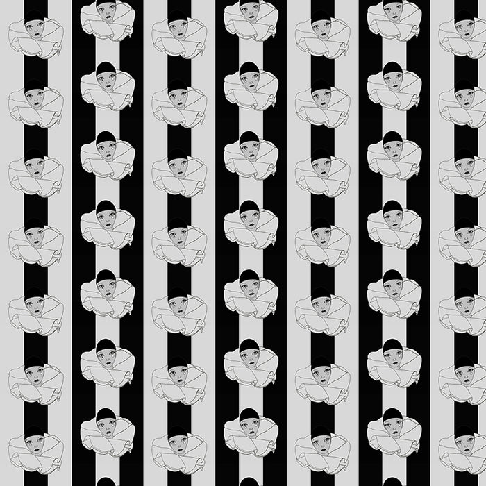 Pierot black white pierot doll 1980's wallpaper pattern