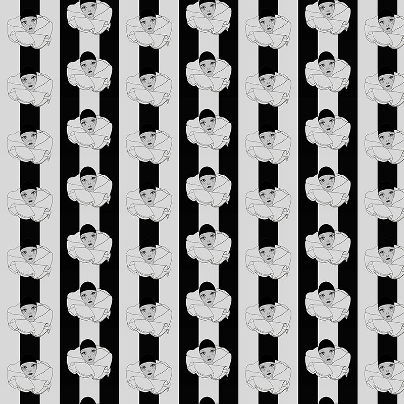 Pierot black white pierot doll 1980's wallpaper pattern