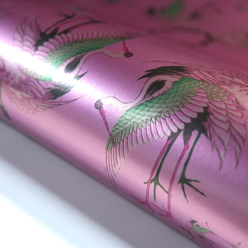oseau grue metallic pink luxury wallpaper