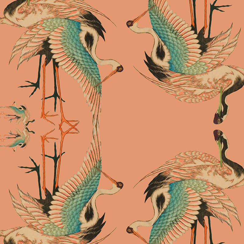 oseau grue silver foil luxury coral wallpaper 