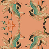 oseau grue silver foil luxury coral wallpaper 