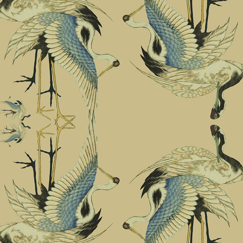 oseau grue silver foil luxury gold wallpaper 