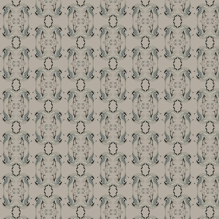 oseau grue silver foil luxury grey  wallpaper pattern