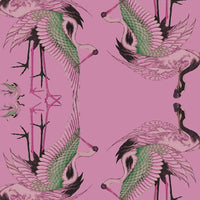 oseau grue silver foil luxury pink wallpaper 