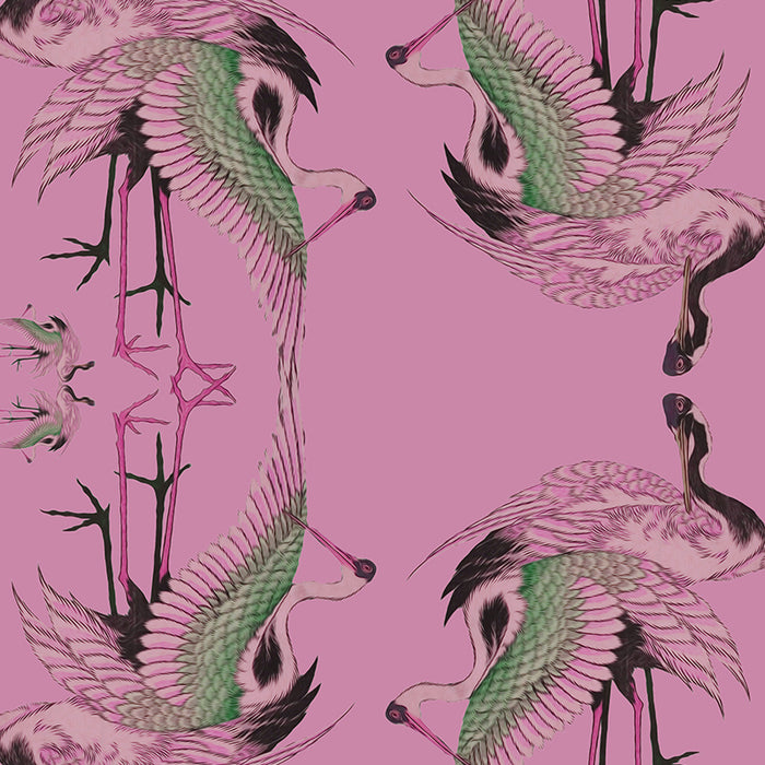 oseau grue silver foil luxury pink wallpaper 